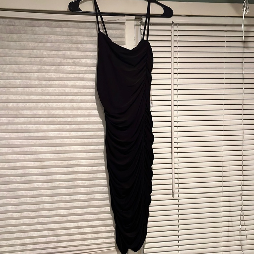 WINDSOR black midi dress with ruching